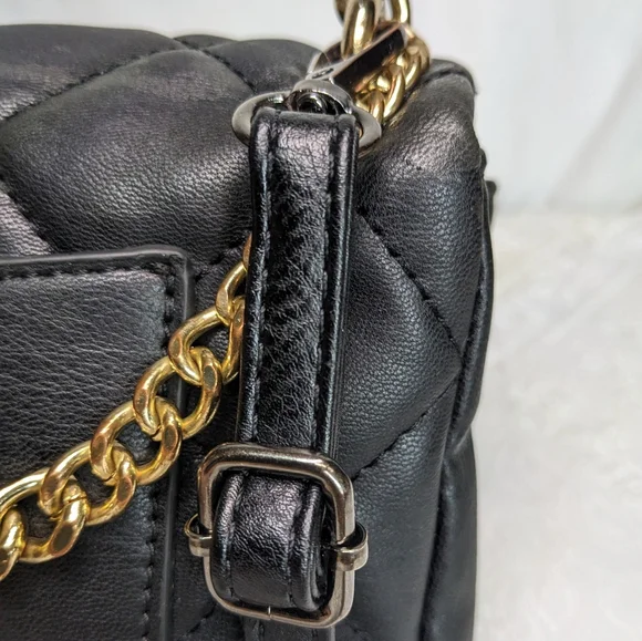 Badgley Mischka Vegan Leather Crossbody, Black Diamond-Quilted Pyramid-Studded - Picture 7 of 16